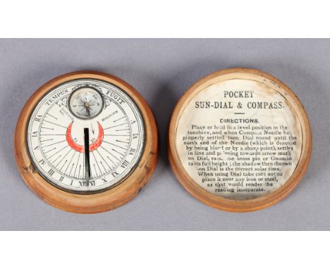 AN EARLY 20TH CENTURY POCKET SUN-DIAL AND COMPASS BY A.W GAMAGE, Holborn with coloured paper dial and glazed compass aperture