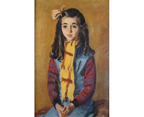 ARR PHILIP NAVIASKY (1894-1983) Jeanette, three-quarter portrait of a young girl with dark hair and eyes, wearing blue and re