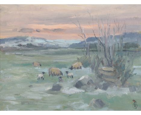 ARR R......D......BAILEY RCA (20th century), 'First Lambs, North Wales' oil on board, monogram to lower right, label verso, R