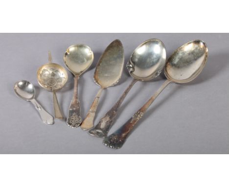 A DANISH SILVER DESSERT SERVING SPOON and a cake slice both with assay mark for Christian F Heise; together with a Norwegian 