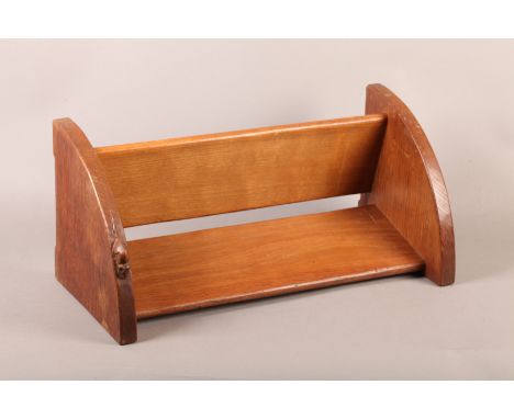 A THOMPSON OF KILBURN 'MOUSEMAN' ENGLISH OAK BOOK TROUGH with quartered end panels carved in relief with a mouse, 45.5cm wide