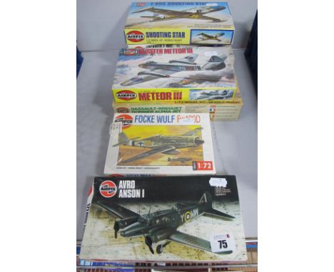 Seven Airfix 1:72nd Scale Plastic Model Military Aircraft Kits, to include Alpha Jet, Gloster Meteor III, kits appear unstart