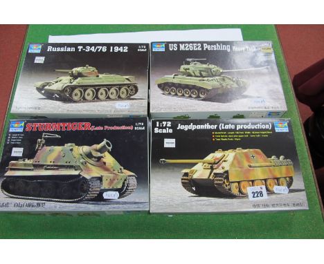 Four 1:72nd Scale Plastic Kits, by Trumpeter, all with WWII Russian/German Tank theme, all boxed and appear unstarted, unchec