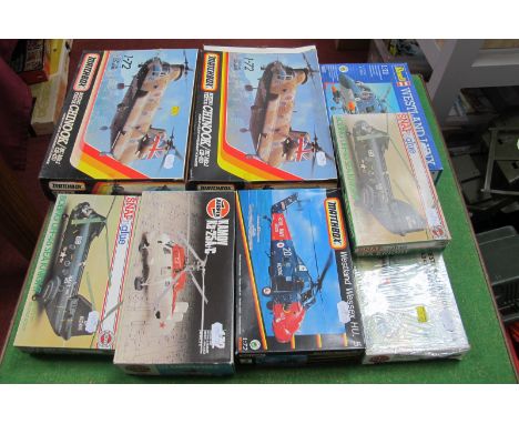 Eight 1:72nd Scale Plastic Model Helicopter Kits, by Matchbox, Airfix, Revell, including SGA Knight (2), Chinook HC MKI (2), 