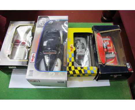 A 1:18th Scale 1939 Ford Deluxe, by Maisto, plus three 1:24th scale cars, all boxed.
