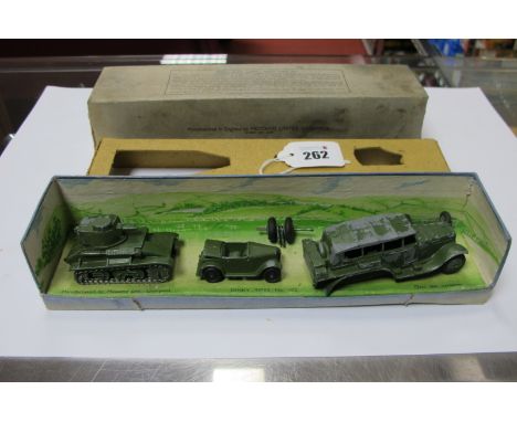 Pre-War Dinky Set No. 152 - 'Royal Tank Corps', comprising  'Light Tank' - showing no signs of fatigue, Austin Seven Car, mis