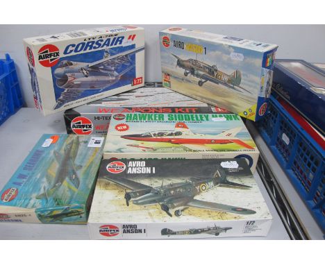 Six Airfix 1:72nd Scale Plastic Model Military Aircraft and Weapons Kits, including Corsair II, Avro Anson I, kits appear uns