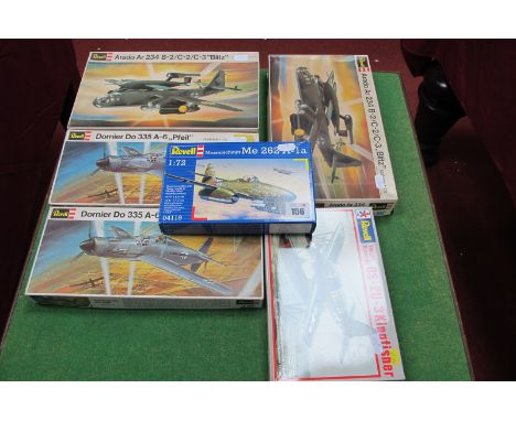 Six 1:72nd Scale Plastic Model Military Aircraft Kits, by Revell, including Arado AR B-2/C-2/C-3 "Blitz", kits appear unstart