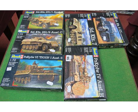 Six 1:72nd Scale Plastic Kits, by Revell, all with a WWII German Military Vehicle theme, all boxed and appear unstarted, unch