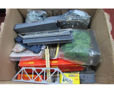 A Quantity of HO/OO Scale Model Railway Accessories and Spares, including scenery and lineside buildings, all playworn.