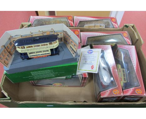 Eight Corgi Tramline Models, double, single and open deck, all different:- Boxed