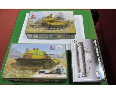 Three Plastic Model Tank Kits, to include Trumpeter 1:72nd Scale Soviet T-28 Medium Tank (riveted) IBG Models 1:35th Scale Ta