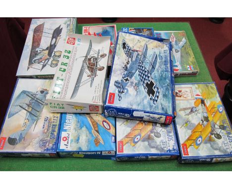 Ten 1:72nd Scale Plastic Model Military Aircraft Kits, by Amodel, Revell, Toko and other, WWI theme noted, kits appear unstar