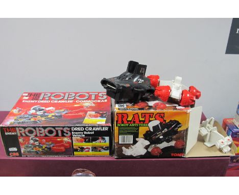 Two Plastic Model Toy Vehicles, Tomy R.A.T.S Star Shooter, CBS The Enemy Robots Dred Crawler Enemy Robot Vehicle, unchecked f