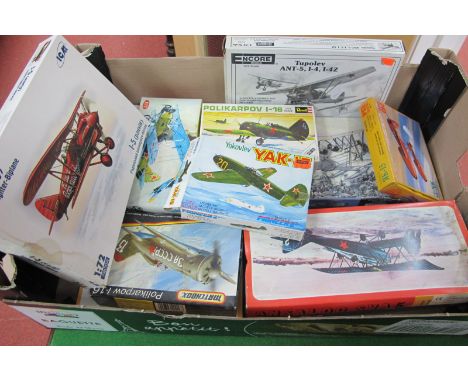 Twelve 1:72nd Scale Plastic Model Military Aircraft, by Revell, Matchbox, ICM, Encore and other, all with a Soviet Theme, inc