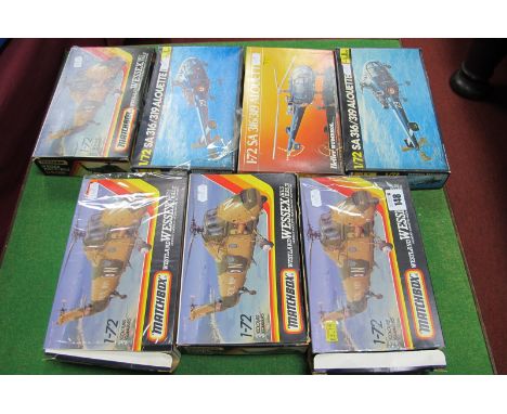 Seven 1:72nd Scale Plastic Model Helicopter Kits, by Matchbox, Heller, including Matchbox, Westland Wessex, kits appear unsta