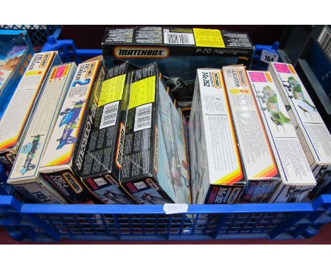 Ten 1:72nd Scale Plastic Model Military Aircraft Kits, by Matchbox, including Gloster Gladiator, Messerschmitt ME262, some lo