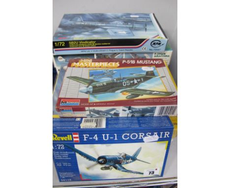 Nine 1:72nd Scale Plastic Model Military Aircraft Kits, by Academy Monogram, Special Hobby, MPM, Revell, Italeri, all with an