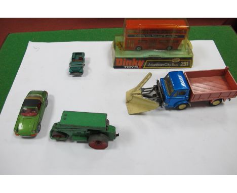A 1970's Dinky No. 291 - Atlantean City Bus, boxed, plus two unboxed Dinky, a Corgi Porsche and a Husky.