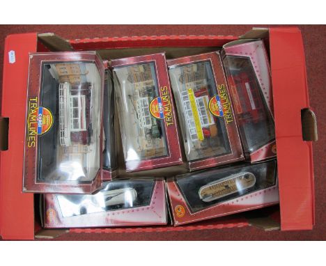 Eight Corgi Tramline Models, double, single and open deck, all different:- Boxed