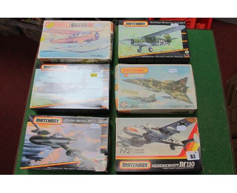 Six Matchbox 1:72nd Scale Plastic Model Military Aircraft Kits, including Douglas A-20G Havo/Boston IV, Noorduyn Norseman IV,