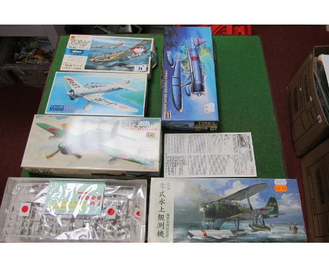 Five 1:72nd Scale Plastic Model Military Aircraft Kits, by Hasegawa, Fujimi, all Japanese Aircraft, including Type 2 Fighter 