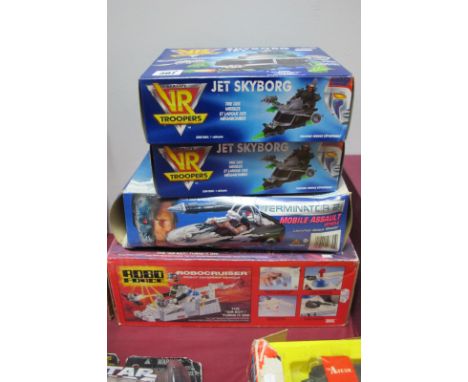 Four Plastic Model Toy Vehicles, to include Kenner Terminator 2 Mobile Assault Vehicle, Ideal Robo Force Robocruiser Robot De