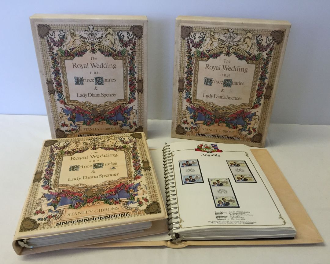 2 Stanley Gibbons 1981 Royal Wedding stamp albums with commemorative