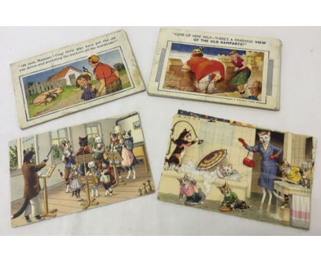 15 vintage comic postcards to include 5 Max Kunzli cat cards, Bamforth and Donald McGill.