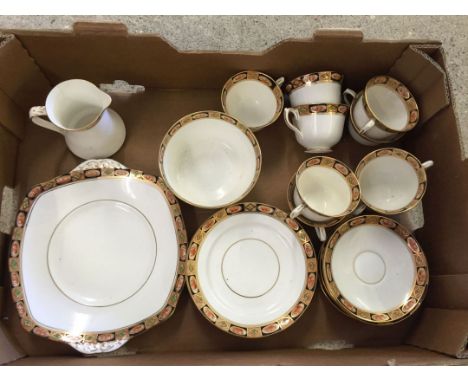 A Royal Albert tea set c1930s comprising sandwich plate, 6 tea plates, 9 tea cups, 8 saucers, sugar bowl and milk jug (hairli