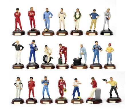 Twenty 1:8 scale figurines of famous racing drivers,by Endurance Ltd, mid-1990s, hand-painted resin figurines of drivers in t