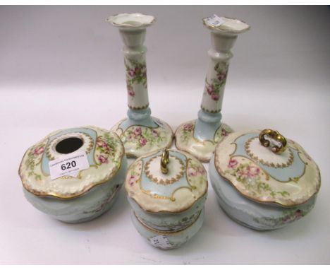 Limoges floral decorated porcelain dressing table set