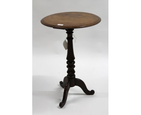 19th Century circular mahogany pedestal tripod table70cm high x 45cm diameter, repair to base and leg