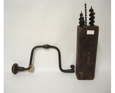 19th Century Scottish woodworking brace, together with a set of auger bits