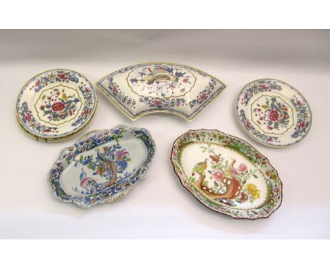 Grainger Worcester crescent shaped tureen and cover, together with three matching plates, Masons Ironstone dish and a Copelan