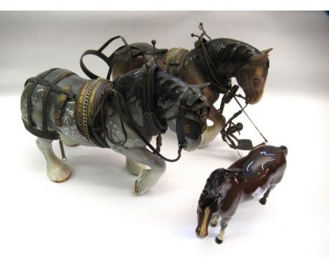 Beswick figure of a horse, together with a Sylvac figure of a Shire horse and another