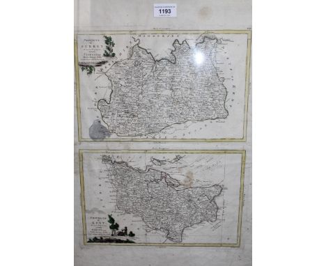 Pair of antique Italian hand coloured maps, ' Provincia a Surrey ' and ' Provincia a Kent ', inscribed Venezia 1779, together