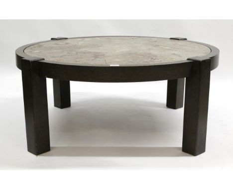 Modern Limited Edition fossil marble coffee table, 116cm diameter x 46cm, with original brochure and purchase invoice dated 1