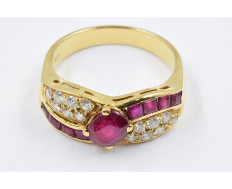 18ct Gold ruby and diamond dress ring, size L/M, 5.5g