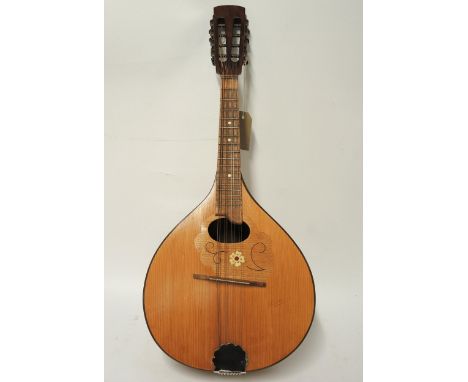 20th Century mandolin with floral inlaid decoration inscribed Harmonte