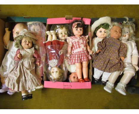 Collection of ten various large, mainly mid 20th Century, composition plastic and bisque headed dolls