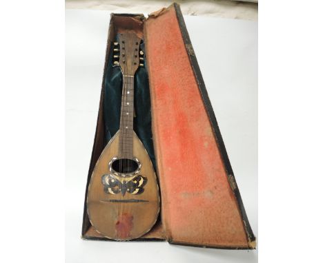 Late 19th / early 20th Century Italian mandolin with inlaid decoration, in original case