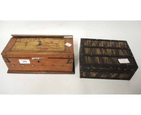 19th Century porcupine quill rectangular box with hinged cover, together with an Ascot Jaques &amp; Son ' The New Racing Game