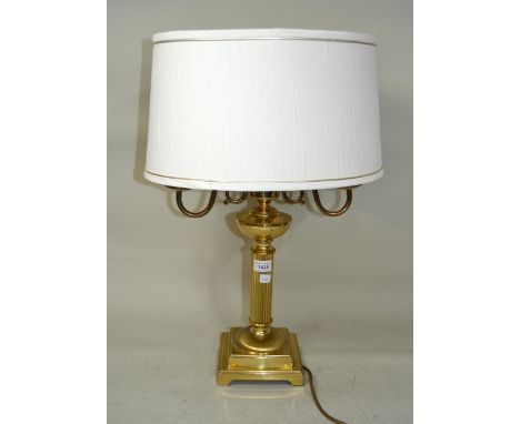 Late 20th Century brass column form table lamp with cream shade