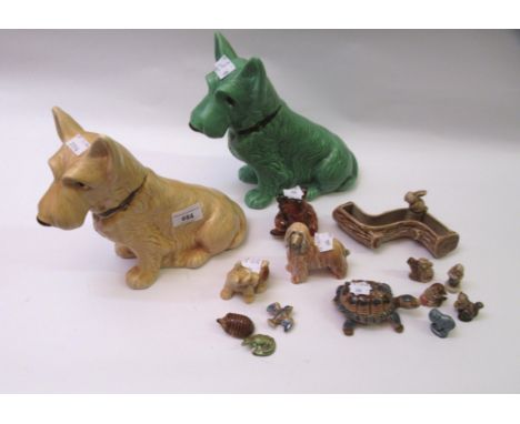 Two large Sylvac dogs (one at fault), together with a small quantity of other porcelain figures of dogs etc, and Wade figures