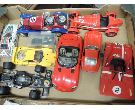 Box containing a quantity of various, mainly 1/18th scale Burago model racing cars etc.