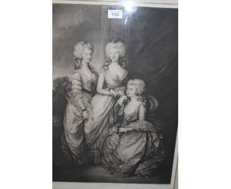 Black and white antique engraving, titled ' Eldest Princesses ' after Gainsborough, framed and glazed May 1842, 55 x 40cm, in