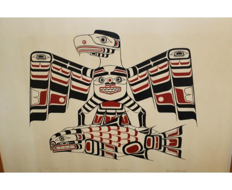 Henry Hunt, artist signed Limited Edition lithograph, eagle and salmon, with blind stamp to the margin, framed