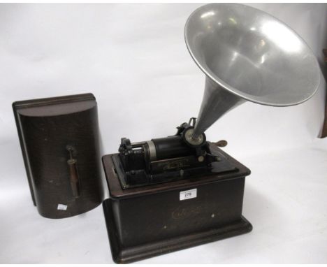 Edison cylinder phonograph with aluminium horn in an oak case