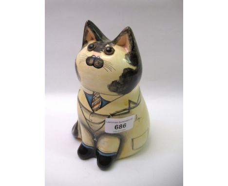 Joan and David De Bethel, Rye, Sussex, painted pottery figure ' Dr. Cat ' Serial No. 1028, inscribed and dated 1985, 18cm hig